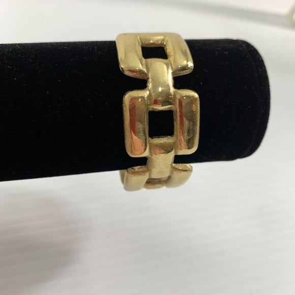 Rustic Cuff Bracelet Gold Tone Abstract Open Work Metal .75" Wide - Picture 3 of 8